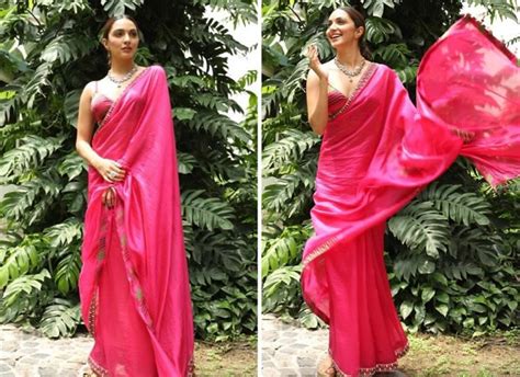 Kiara Advani Makes A Splash In Punit Balana Fuchsia Pink Organza Saree