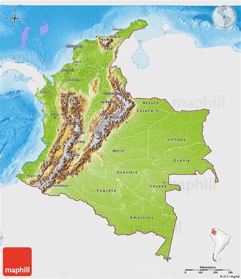 Physical 3d Map Of Colombia Single Color Outside