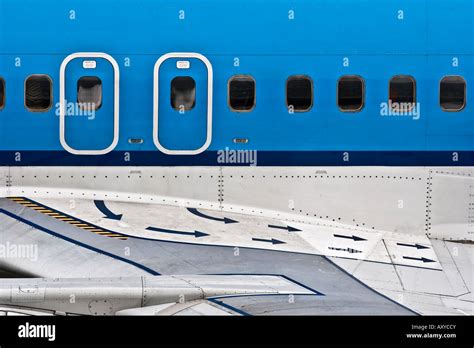 Closeup Of The Port Side Over Wing Emergency Exits Of A Klm Boeing 737