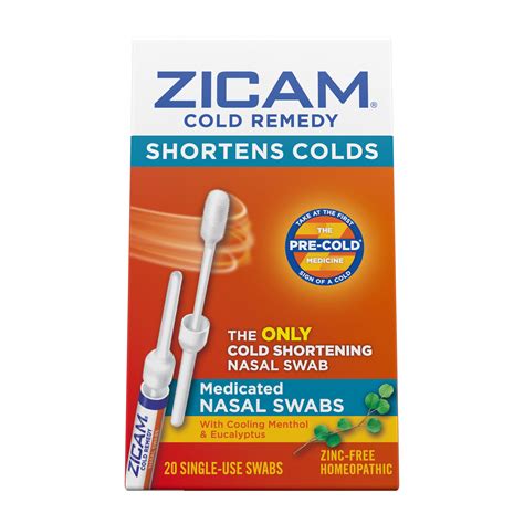 Zicam Cold Remedy Cold Shortening Medicated Nasal Swabs Zinc Free 20 Count