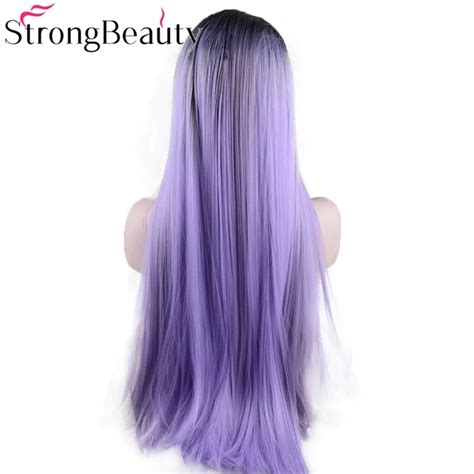 Strongbeauty Long Straight Lace Front Wigs Synthetic Ombre Black To