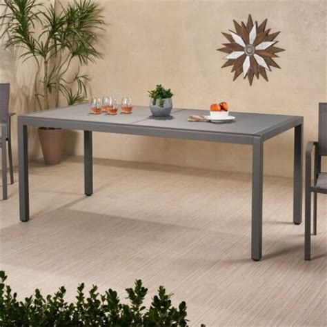 Noble House Cape Coral Outdoor Tempered Glass Top Aluminum Dining Table