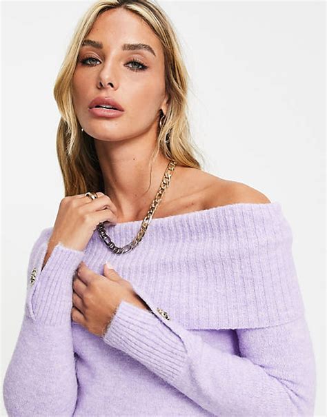 River Island Bardot Sweater In Purple Asos