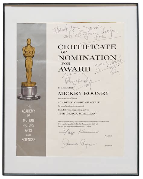 Lot Detail Mickey Rooney Twice Signed Academy Award Nomination For