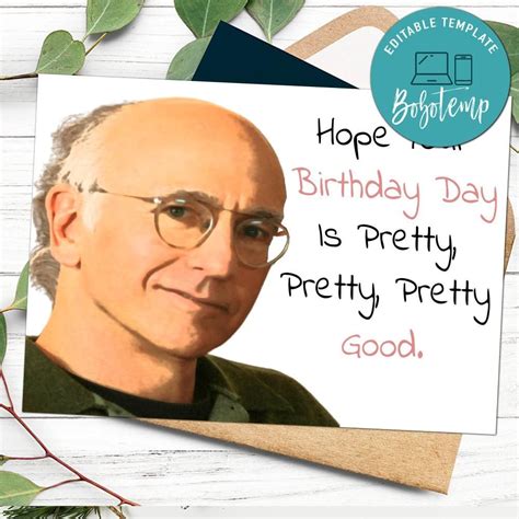 Larry David Happy Birthday Card To Print At Home Instant Download