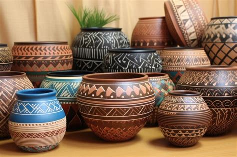 Premium Ai Image Handmade Clay Pots With Traditional Patterns Created