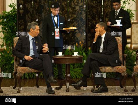 President Barack Obama Meets With Singapore S Prime Minister Lee Hsien Loong While Attending