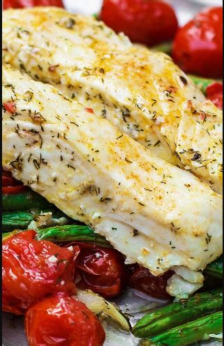 Arrange half of the tomato slices on bottom of 9 inch square baking dish. one pan mediterranean baked halibut recipe with vegetables ...