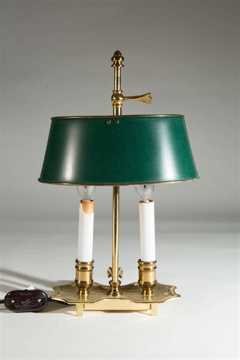 Vintage Desk Lamp Green And Brass Round Colonial Style Accent Lamp