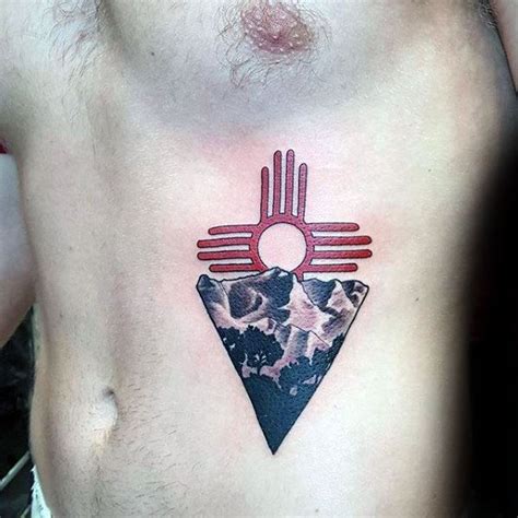 Mens Mountains Red Zia Tattoo Chest Design Inspiration New Mexico