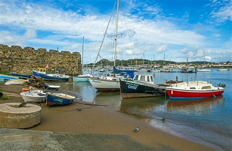 The River Conwy At Conwy With Moored Boats North Wales Canvas Print