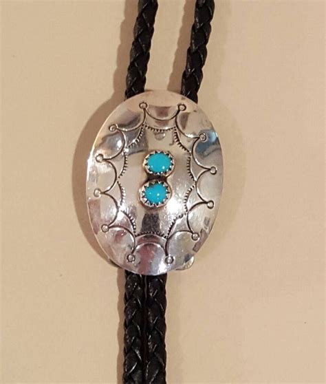 Native American Sterling Silver Bolo Tie Signed Nel J By