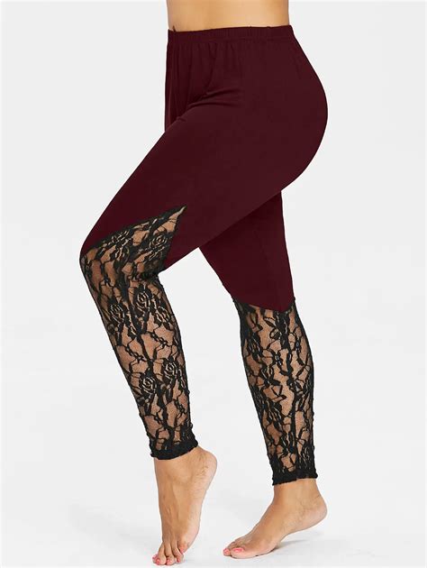 wipalo women hollow lace insert plus size 5xl leggings elastic high waist pencil pants casual