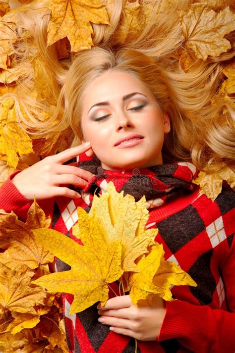 Young Woman With Autumn Leaves Stock Photo Image Of Leaves Beauty