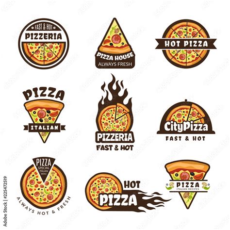 Pizza Labels Pizzeria Logo Design Italian Cuisine Pie Food Ingredients
