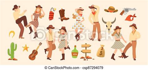 Vector Illustration Set Of M Cowboy And Cowgirls Dancing Western Clip