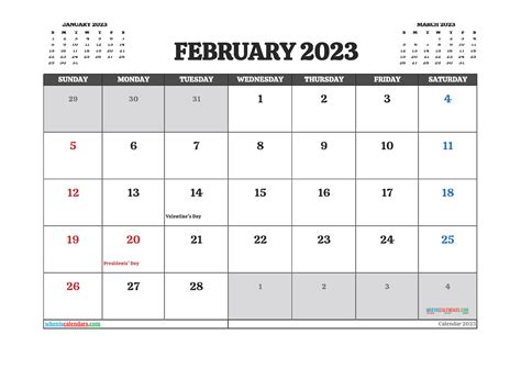 February 2023 Blank Monthly Calendar Template February 2023 Calendar