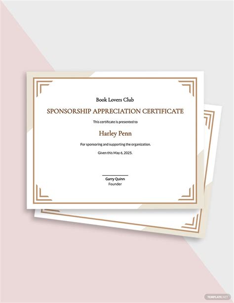 Sponsorship Appreciation Certificate Template In Psd Pages