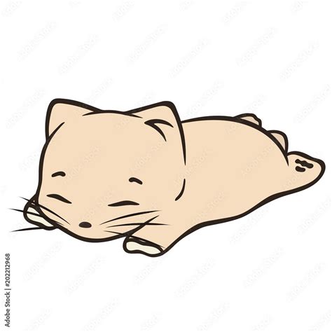 Cozy Kitten Lies On Stomach Vector Illustration Small Cat Sleep