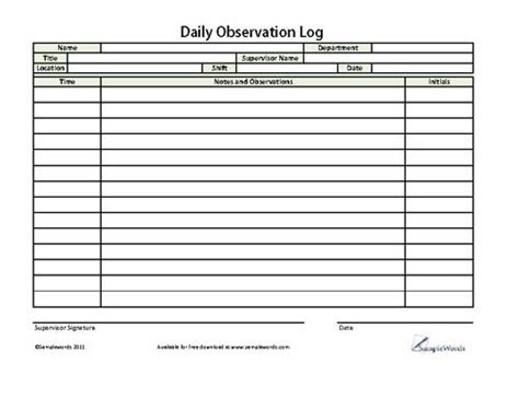 Daily Observation Log Printable Pdf Form For Download