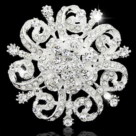 Newvintage Style Rhodium Silver Plated Austria Crystal Flower Pin Brooch Weddingparty T