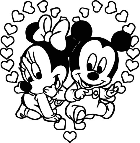 Baby Mickey And Minnie Heart Coloring Page