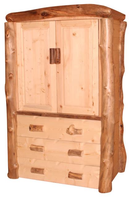 Behind the two doors are two adjustable wood shelves and four removable partitions that create storage cubbies and a clothing rod. Silver Creek Aspen Log Wardrobe Armoire With Clothing Rod ...