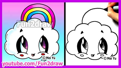 how to draw cartoons rainbow cloud fun2draw cute easy things online art lessons youtube