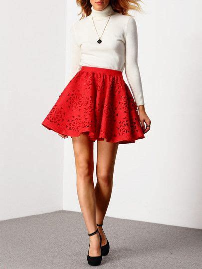 Red High Waist Hollow Flare Skirt Red Short Skirt Flare Skirt Skirts