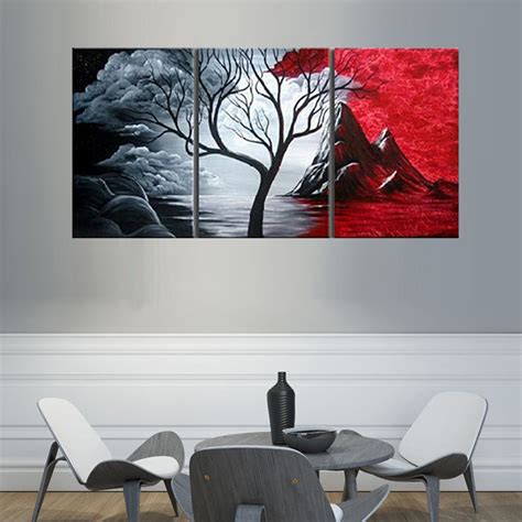 3 Piecesset Modern Abstract Painting The Cloud Tree Hd Print Wall