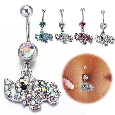 1pc Dangling Elephant Stainless Steel Crystal Navel Belly Button Ring