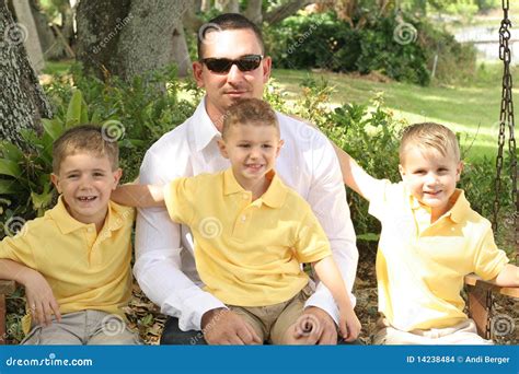 Handsome Father With Happy Boys Stock Photo Image Of Handsome Love