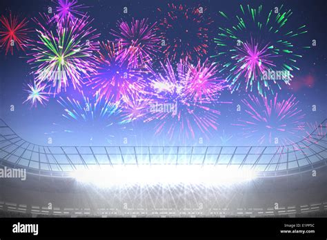 Fireworks Exploding Over Football Stadium Stock Photo Alamy