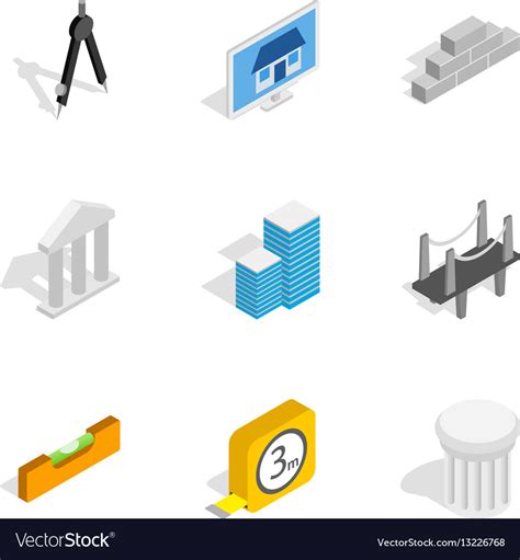 Architecture Icons Isometric 3d Style Royalty Free Vector