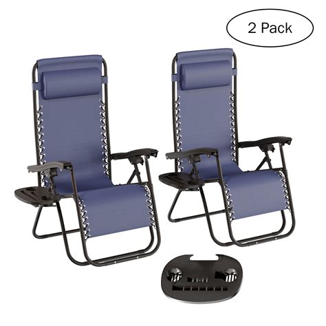 Zero Gravity Lounge Chairs Set Of 2 Navy Blue Folding Anti Gravity