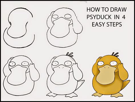 How To Draw Psyduck In Four Stages Easy Pokemon Drawings Pokemon