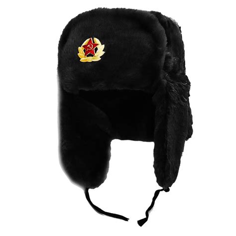 Russian Trapper Hat Cap With Soviet Badge Faux Fur Ushanka Cossack Flaps Hat Ebay
