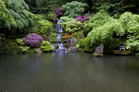 Gardens Usa Portland Japanese Nature Garden Waterfall Wallpaper