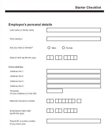 Printable New Employee Starter Form Template Printable Templates Vrogue
