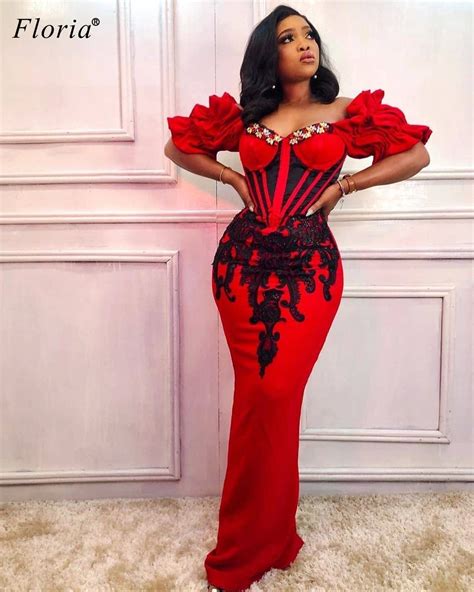 african plus size red evening dresses 2020 mermaid appliques arabic prom dresses woman party