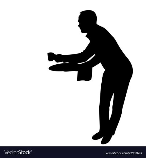 Waiter Silhouette Serving A Cup Coffee Royalty Free Vector