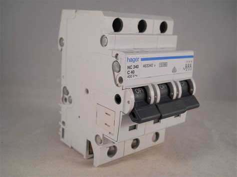 Hager Mcb 40 Amp Triple Pole 3 Phase Circuit Breaker Type C 40a 463340