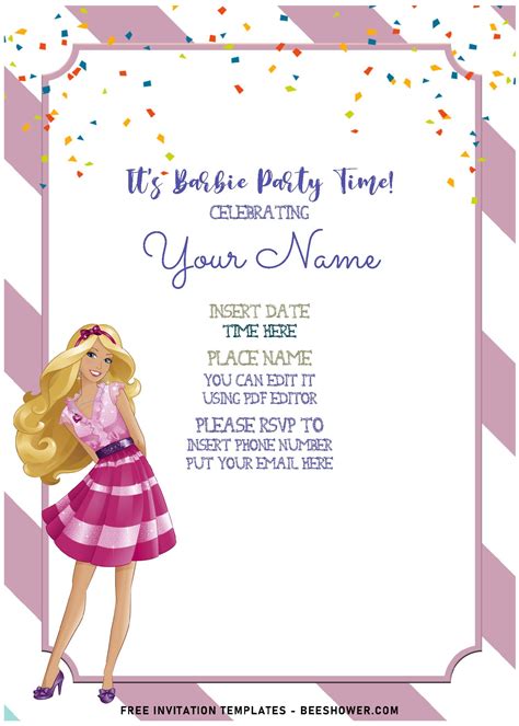 Download Image Of Free Editable Pdf Adorable Barbie Birthday Invitation Templates C Beeshower