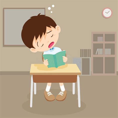 Student Boy Read A Book But Sleeping In Classroom Stock Vector