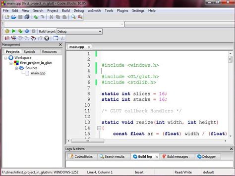 Code in code::blocks: Setup OpenGL(glut) in code::block