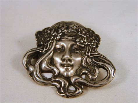 Sterling Silver Art Nouveau Lovely Lady Brooch Vintage 1930s Woman Pin Designer Silver