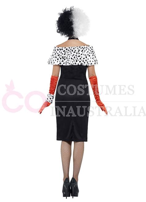 Womens Evil Madame Cruella De Vil 101 Dalmations Fancy Dress Costume ＋ Cigarette Holder