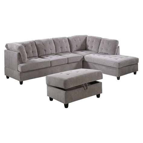 Aycp Furniturecorduroy L Shape Sectional Sofa With Storage Ottoman