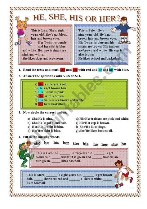 Heshehis Or Her Esl Worksheet By Cli1