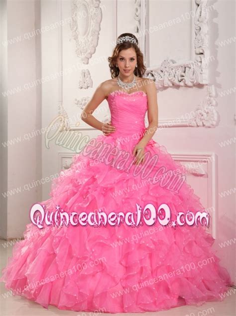Romantic Ball Gown Sweetheart Floor Length Organza Beading Rose Pink